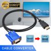 Cable HDMI a VGA macho a macho; adaptador AV de 1; 8 m; 1080P; convertidor chapado en oro de 24K para salida de pantalla;