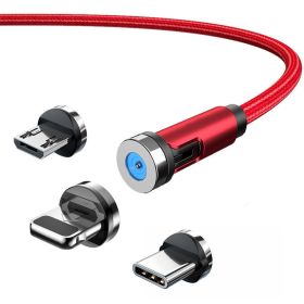Magnetic Charging Cable; 540° Rotating Magnetic Phone Charger Nylon Braided Magnetic USB Cable For IPhone/Micro USB/Type C Device (Color: 1M Red)