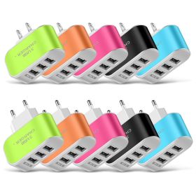 1pc Candy Color US-Spec Power Adapter 3 Ports USB Wall Home Charger Charging Adapter With Indicator (Color: GREEN)