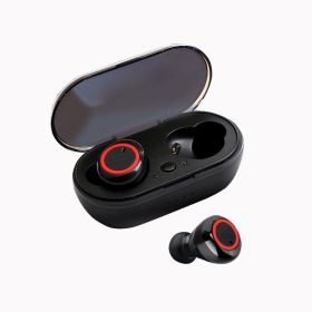Y50 Bluetooth Headset TWS2 Bluetooth Headset Mini Portable with Wireless Bluetooth Headset 5.0 Touch Touch (Colour: Black red color box packaging)