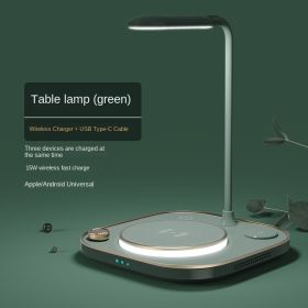Four in one magnetic wireless charger 15w fast charge is applicable to multi-function three in one wireless charge of Apple mobile phone (Colour: Table lamp fund (five in one) green)