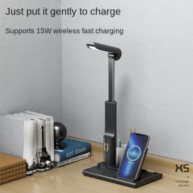 Four in one magnetic wireless charger 15w fast charge is applicable to multi-function three in one wireless charge of Apple mobile phone (Colour: X5 new wireless charging high-end black)
