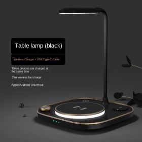 Four in one magnetic wireless charger 15w fast charge is applicable to multi-function three in one wireless charge of Apple mobile phone (Colour: Table lamp fund (five in one) black)