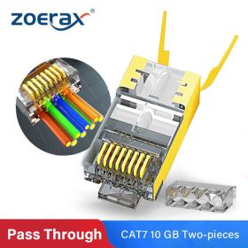 ZoeRax RJ45 Cat8 Cat7 &amp; Cat6A Pass Through connectors 8P8C 50UM Gold Plated Shielded FTP/STP | RJ45 Network Modular Plug - 1.5mm (Color: Yellow)