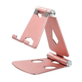 Multiple Color Aluminum Alloy Double Folding Mobile Phone Tablet Holder (Color: Rose gold)