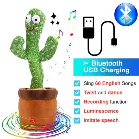 Bluetooth Dancing Cactus Repeat What You Said Usb Charging Voice Record Toy Speaker Talking Plushie Stuffed Toys for Kids Gift (Color: Bluetooth Cactus)