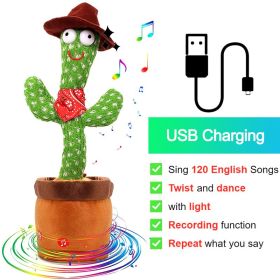 Dancing Cactus Toy Repeat What You Said 60/120 Songs Bluetooth Cactus Twisting The Body With Music Plant Kids Plush Stuffed Toys (Color: Charge Cowboy)