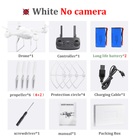 H12 RC Drone FPV Quadcopter UAV with ESC Camera 4K Profesional Wide-Angle Aerial Photography Long Life Remote Control Helicopter (Color: No camera White-2B)
