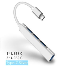 Aluminum alloy splitter multi-function one drag four hubs hub expander high-speed computer multi interface dock (Color: Type C White Silver)