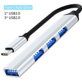 Aluminum alloy splitter multi-function one drag four hubs hub expander high-speed computer multi interface dock (Color: Type C Black Silver)