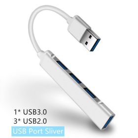 Aluminum alloy splitter multi-function one drag four hubs hub expander high-speed computer multi interface dock (Color: USB White Silver)