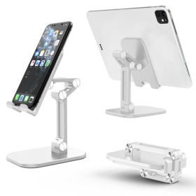 Three Sections Foldable Desk Mobile Phone Holder For iPhone iPad Tablet Flexible Table Desktop Adjustable Cell Smartphone Stand (Color: White)