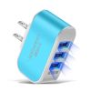 1pc Candy Color US-Spec Power Adapter 3 Ports USB Wall Home Charger Charging Adapter With Indicator